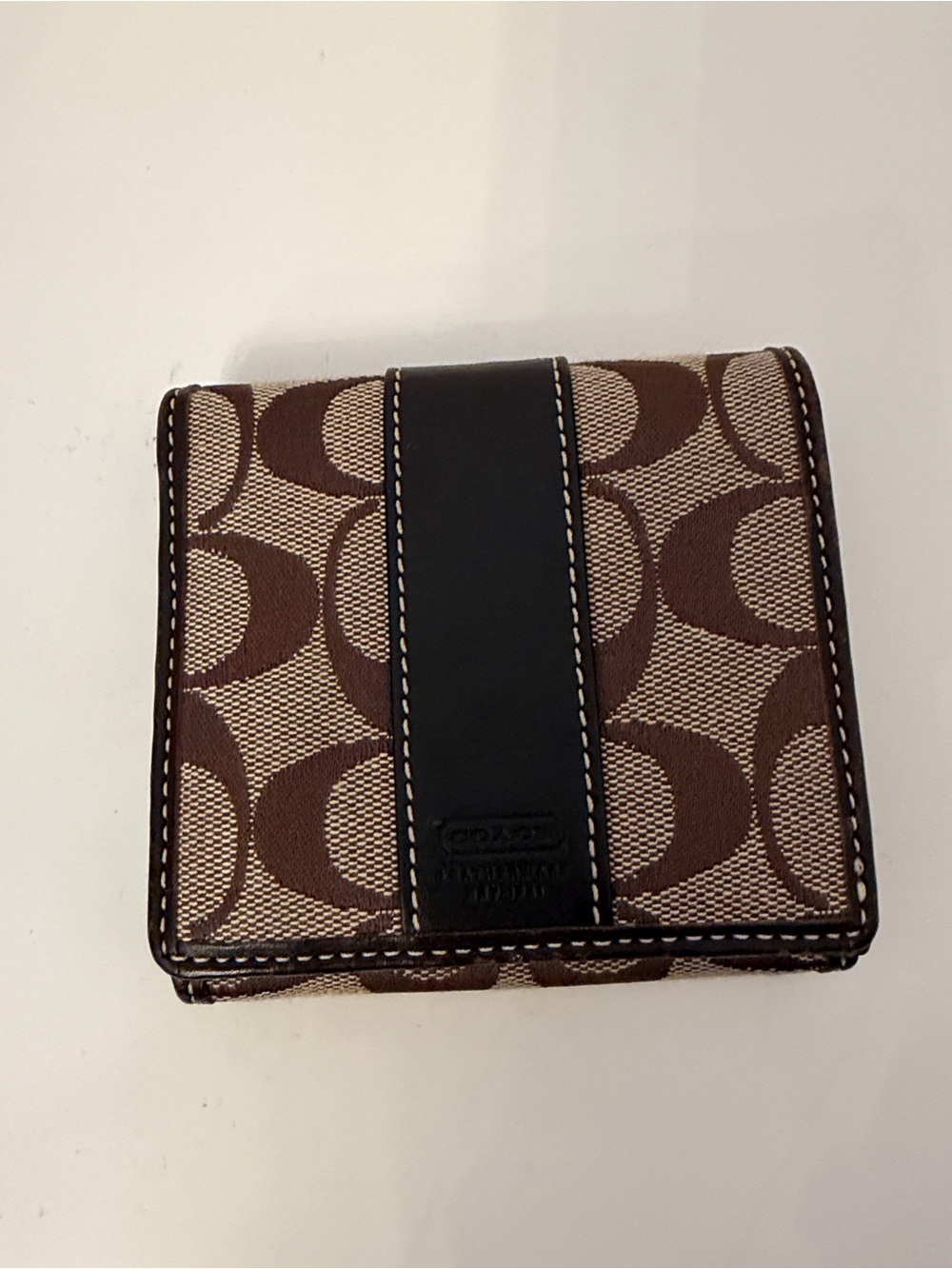 Coach Brown and Tan Signature Canvas Bifold Wallet